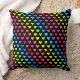 Colourful Rainbow Hearts Stripe Pattern Cushion