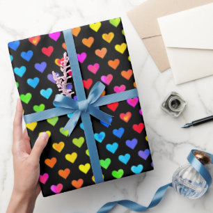 Colourful Rainbow Hearts Stripe Pattern Wrapping Paper