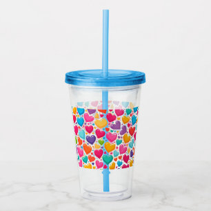 Colourful rainbow hearts Valentines Acrylic Tumbler