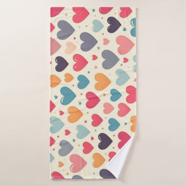 Colourful rainbow hearts Valentines Bath Towel (Bath Towel)