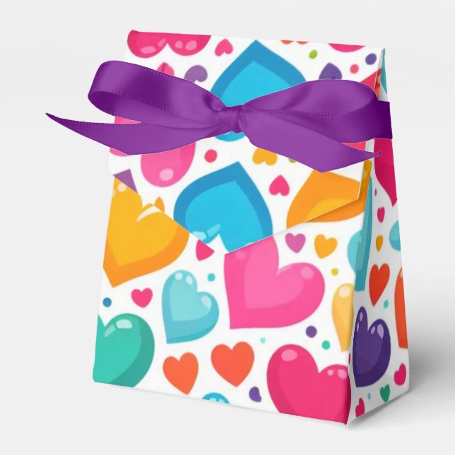 Colourful rainbow hearts Valentines Favour Box (Front Side)
