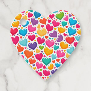 Colourful rainbow hearts Valentines Favour Tags