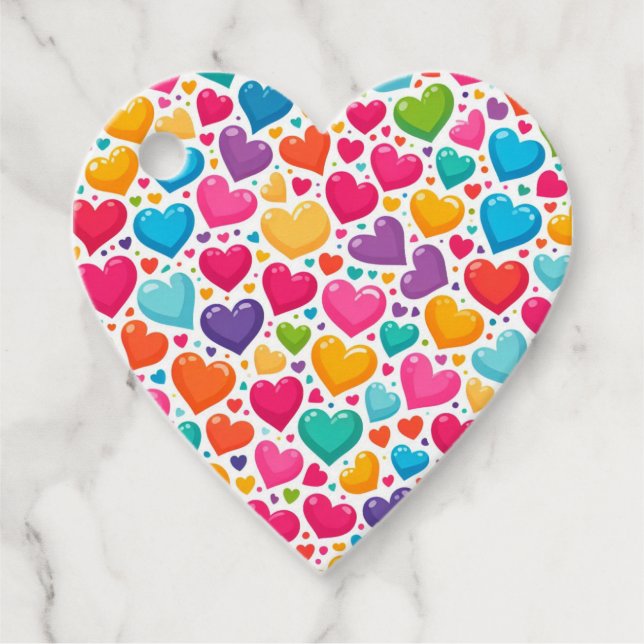 Colourful rainbow hearts Valentines Favour Tags (Front)