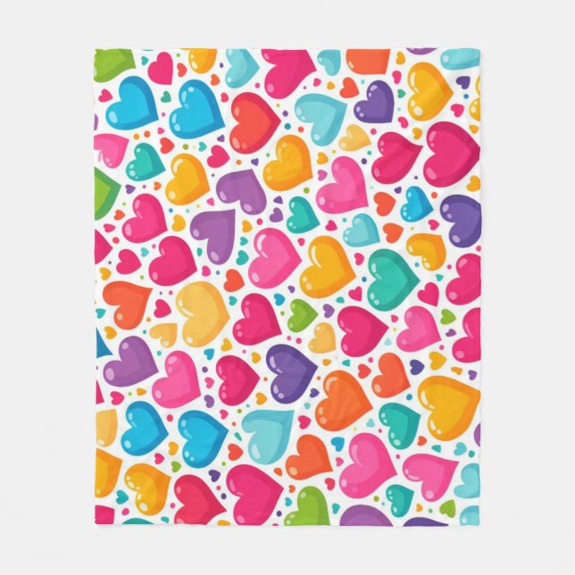 Colourful rainbow hearts Valentines Fleece Blanket (Front)