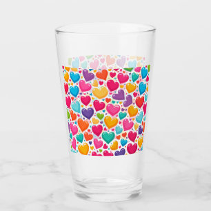 Colourful rainbow hearts Valentines Glass
