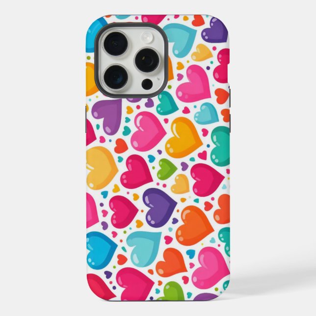 Colourful rainbow hearts Valentines iPhone Case (Back)
