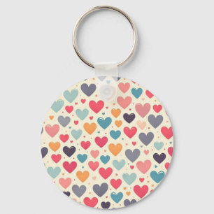 Colourful rainbow hearts Valentines Key Ring