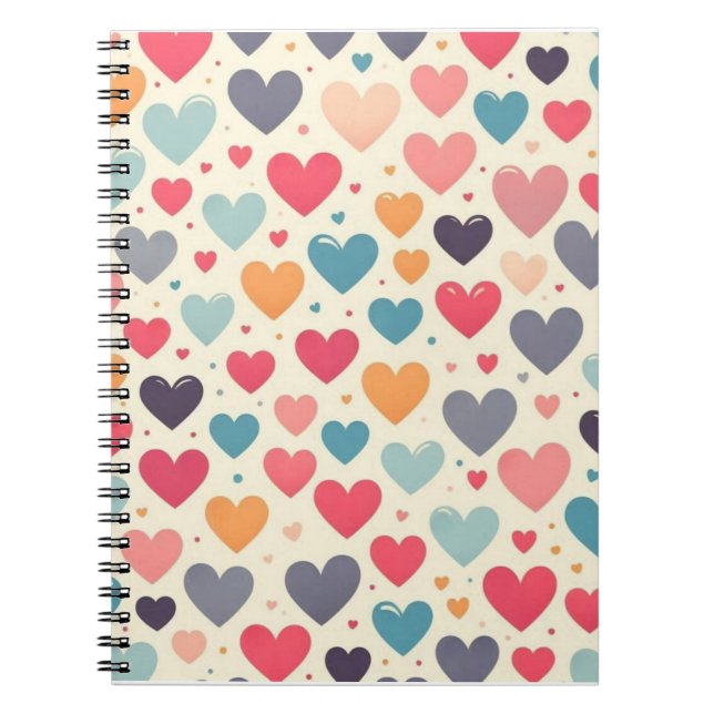 Colourful rainbow hearts Valentines Notebook (Front)