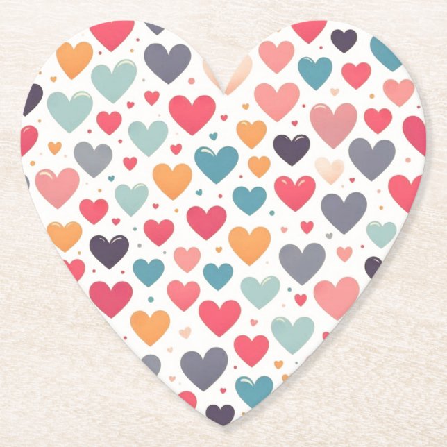 Colourful rainbow hearts Valentines Paper Coaster (Front)