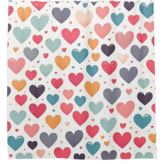 Colourful rainbow hearts Valentines Shower Curtain (Front)