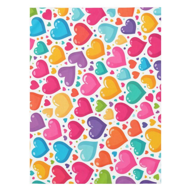 Colourful rainbow hearts Valentines Tablecloth (Front)