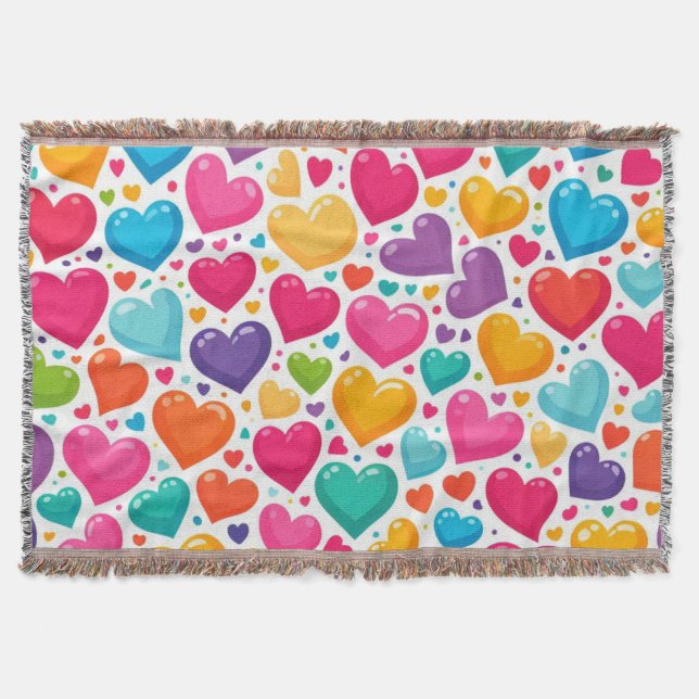 Colourful rainbow hearts Valentines Throw Blanket (Front)