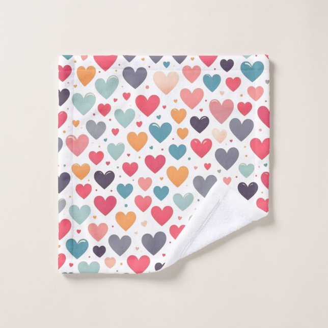Colourful rainbow hearts Valentines Wash Cloth (Wash Cloth)