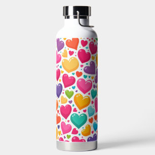 Colourful rainbow hearts Valentines Water Bottle