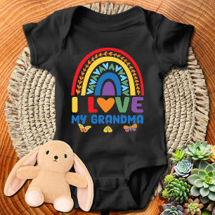 Colourful Rainbow I Love My Grandma Baby Bodysuit