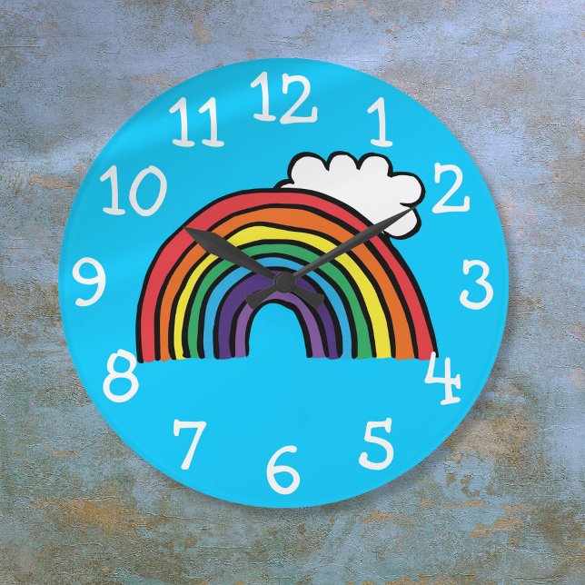 Colourful Rainbow Illustration Large Clock (Colorful Rainbow Illustration Large Clock)
