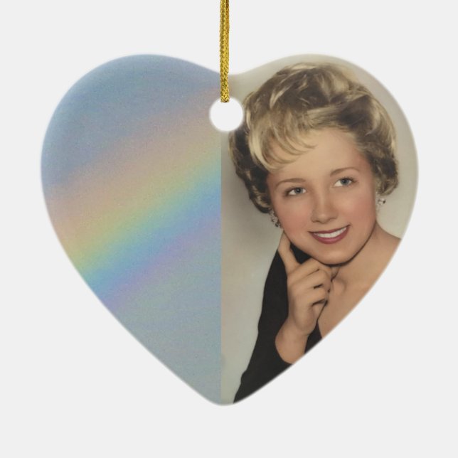 Colourful Rainbow in Blue Sky, Young Woman New Ceramic Tree Decoration (Back)