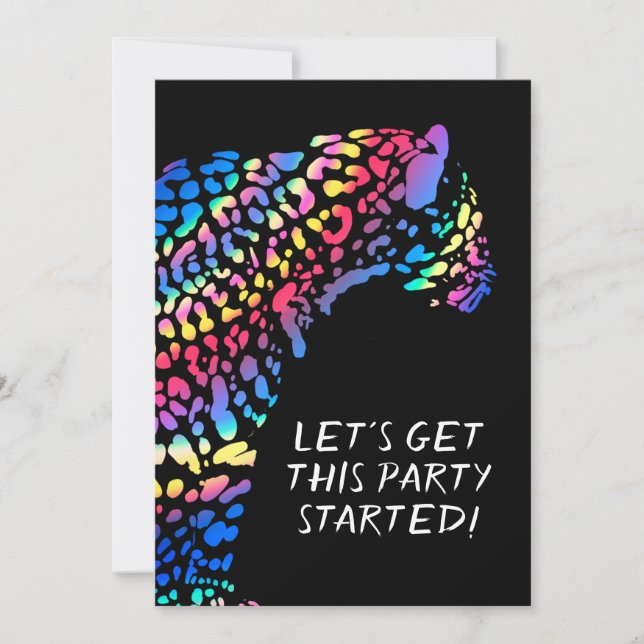 Colourful Rainbow Jaguar Party Invitation (Front)