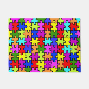 Colourful rainbow jigsaw puzzle pattern doormat