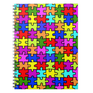 Colourful rainbow jigsaw puzzle pattern spiral notebook