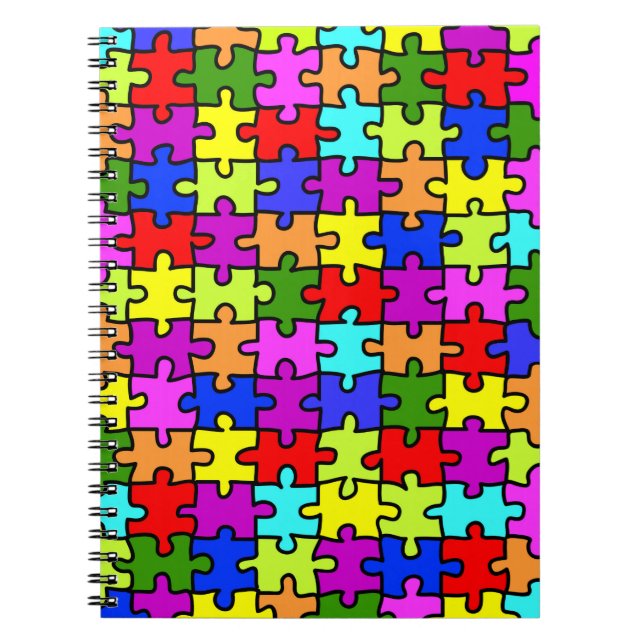 Colourful rainbow jigsaw puzzle pattern spiral notebook (Front)