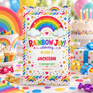 Colourful Rainbow Joy 7th Birthday boy Party Banner