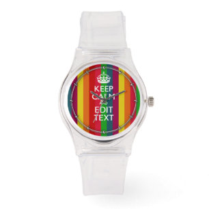 Colourful Rainbow Keep Calm And Your Text Customis Watch