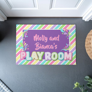 Colourful rainbow kids name playroom entry doormat