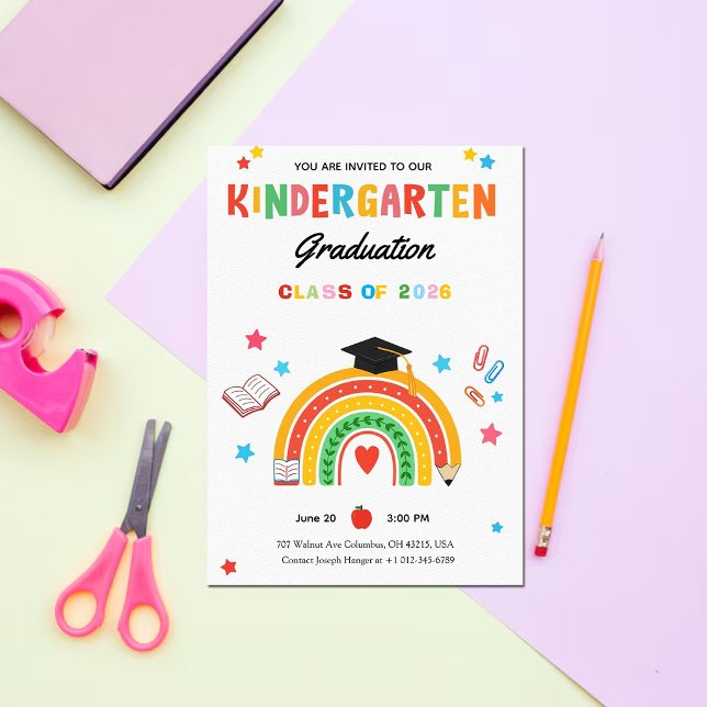 Colourful Rainbow Kindergarten Graduation  Invitation (Creator Uploaded)