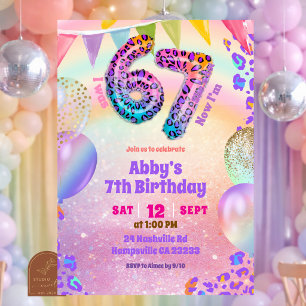 Colourful Rainbow Leopard 67 Birthday Invitation