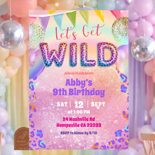 Colourful Rainbow Leopard Let's Get Wild Birthday Invitation