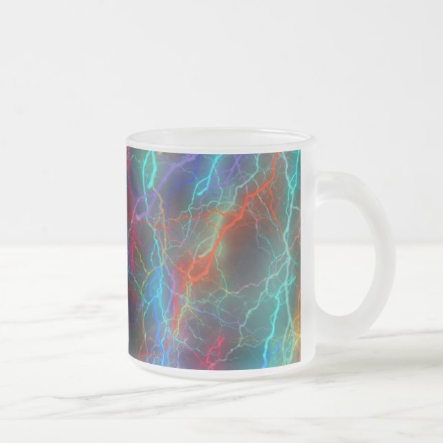 Colourful Rainbow Lightning  Storm Frosted Glass Coffee Mug (Right)