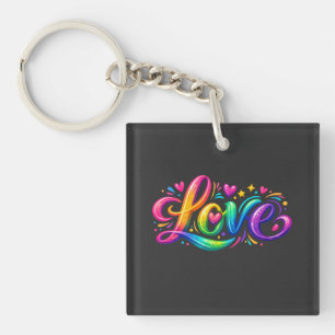 Colourful Rainbow Love Typography Design Key Ring