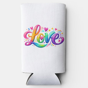 Colourful Rainbow Love Typography Design Seltzer Can Cooler