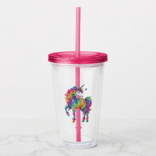 Colourful rainbow magical unicorn acrylic tumbler