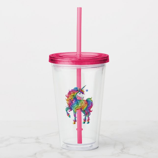 Colourful rainbow magical unicorn acrylic tumbler (Front)