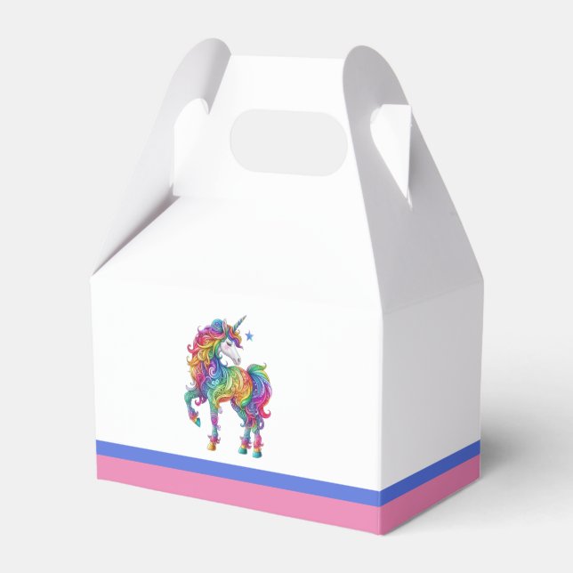 Colourful rainbow magical unicorn favour box (Front Side)