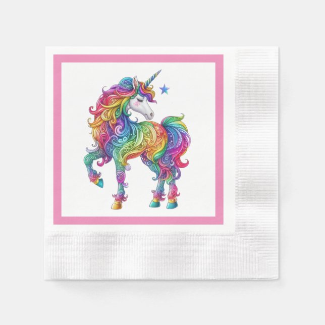 Colourful rainbow magical unicorn napkin (Front)