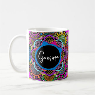 Colourful Rainbow Mandala Doodle Art Custom Name Coffee Mug