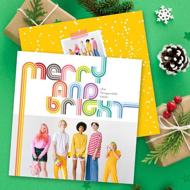 Colourful Rainbow Merry And Bright Stripes Photo Holiday Card (Creator Uploaded)