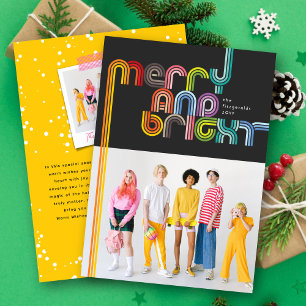 Colourful Rainbow Merry And Bright Stripes Photo Holiday Card