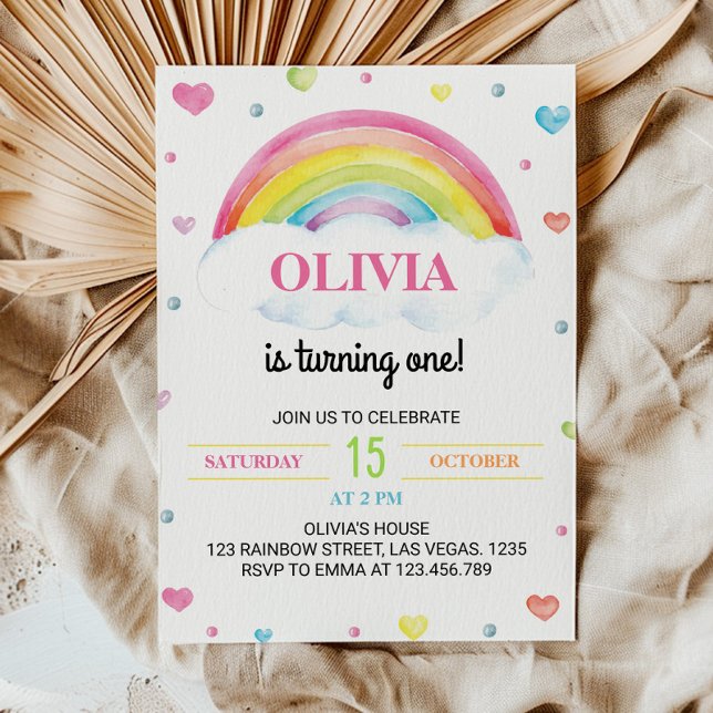 Colourful Rainbow Modern 1st Birthday Invitation (Creator Uploaded)