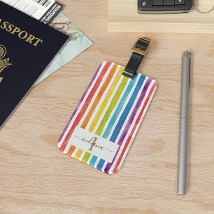 Colourful Rainbow Monogram Name Watercolor Stripes Luggage Tag