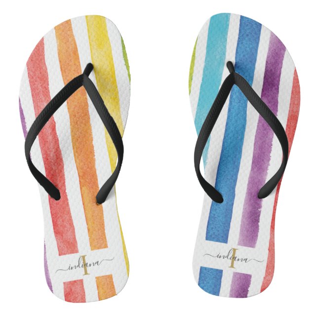 Colourful Rainbow Monogram Stripes Cute Odd Pair Jandals (Footbed)