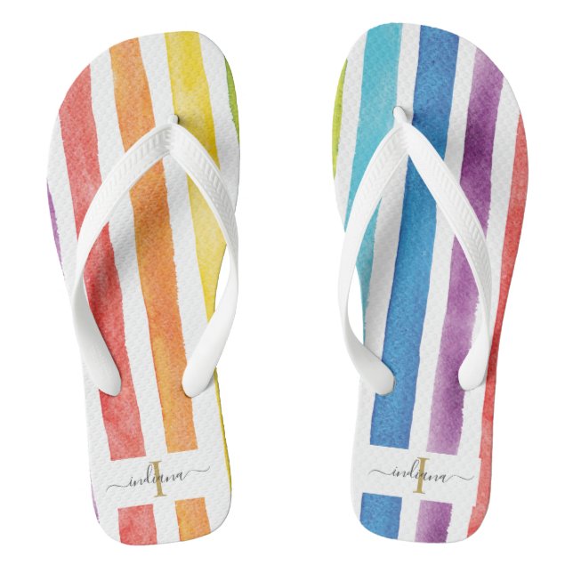 Colourful Rainbow Monogram Stripes Summer Odd Pair Jandals (Footbed)