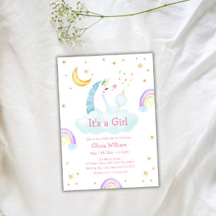 Colourful Rainbow Moon Star Unicorn Baby Shower  Invitation