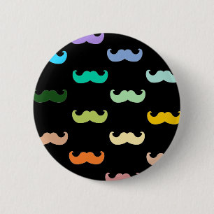 Colourful Rainbow Moustache pattern on black 6 Cm Round Badge