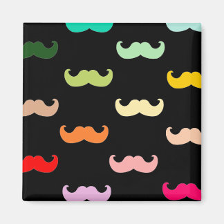 Colourful Rainbow Moustache pattern on black Magnet