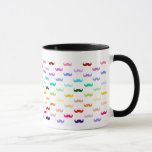 Colourful Rainbow Moustache pattern on black Mug<br><div class="desc">moustache,  novelty,  funny,  humour,  "funny moustache",  ironic,  hipster,  "handlebar moustache",  moustache,  silhouette,  neat,  cool,  crazy,  handlebar,  moustache,  "black moustache",  "silly moustache",  "silly moustache",  "funny moustache",  humour,  urban,  joke,  pattern,  vintage,  "moustache pattern",  "moustache pattern",  colourful,  multicolor,  rainbow,  multicolored,  colourful,  bright, </div>