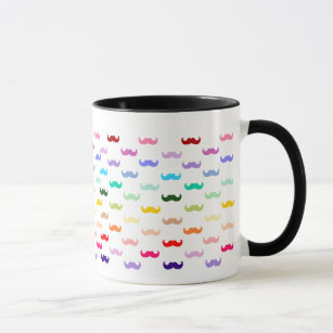 Colourful Rainbow Moustache pattern on black Mug